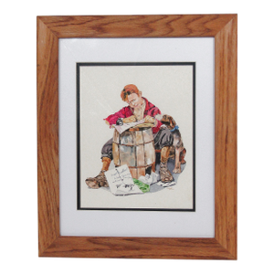 1990s Original Watercolor “Boy Writing With Dog” — After Norman Rockwell — Signed “Tique,” Oak Frame (16.5" X 13.5")