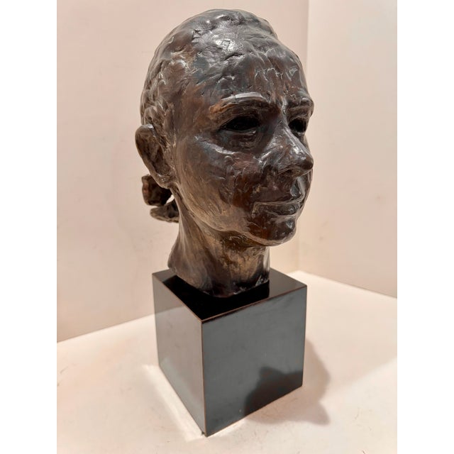 1960s Larry Mohr Dark Bronze Bust Sculpture Signed From Artist Estate For Sale - Image 4 of 11