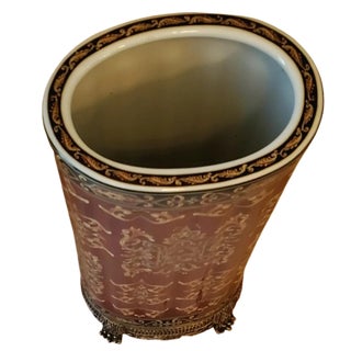 Wong Lee Crackle Porcelain Oval Ormolu Umbrella Stand From Neiman Marcus For Sale