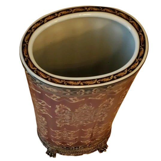 Wong Lee Crackle Porcelain Oval Ormolu Umbrella Stand From Neiman Marcus For Sale