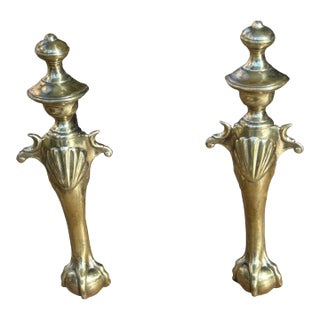 English Chippendale Fireplace Andirons With Ball and Claw Feet For Sale