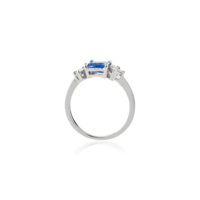 1.5 Ctw Emerald Cut Blue Sapphire Diamonds Wedding Ring Size 6 For Sale In New York - Image 6 of 9