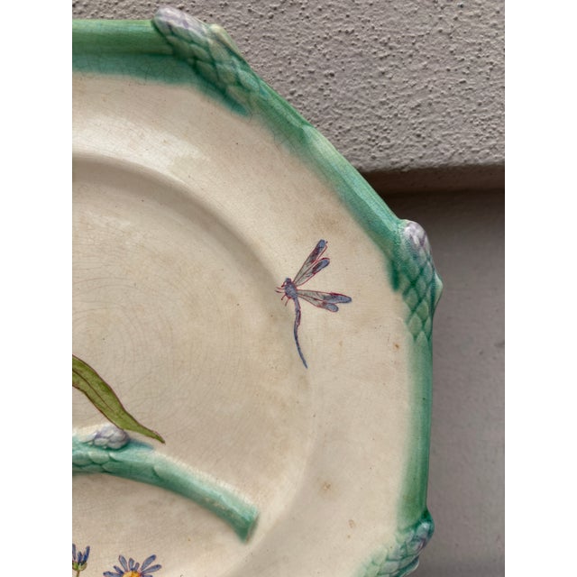 Longchamp 19th Century French Majolica Asparagus Plate Iris Longchamp For Sale - Image 4 of 6