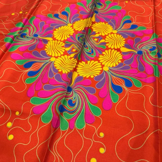 Textile 1980s Psychedelic Floral Design Silk Scarf by Jean Patou For Sale - Image 7 of 11