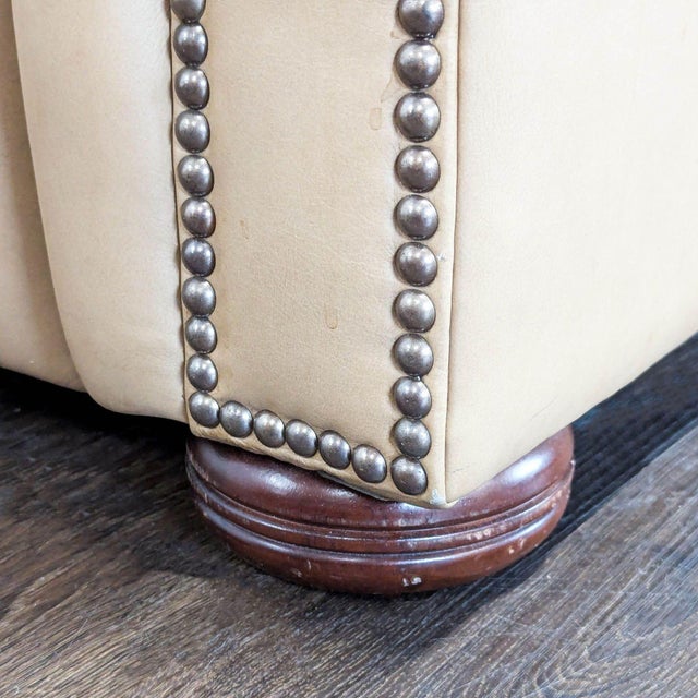 Bradington-Young Newman Tan Leather Loveseat With Recliner For Sale - Image 9 of 10