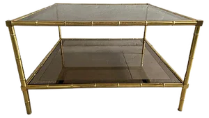 French Brass, Faux Bamboo & Smoked Glass Coffee Table, 1960s