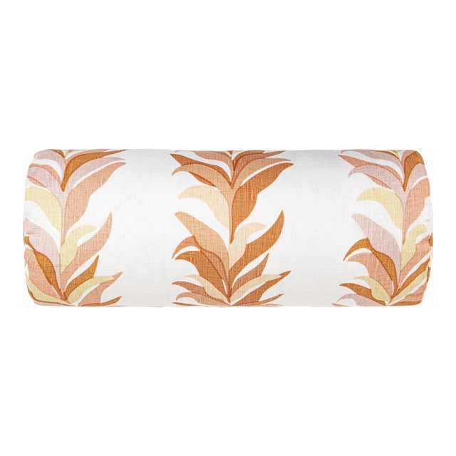 The House Of Scalamandré Chira Island Bolster Pillow In Peach For Sale