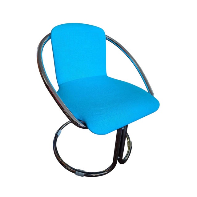 Italian Steel and in Turquoise Cotton Upholstery Armchairs, 1960s, Set of 2 For Sale - Image 11 of 18