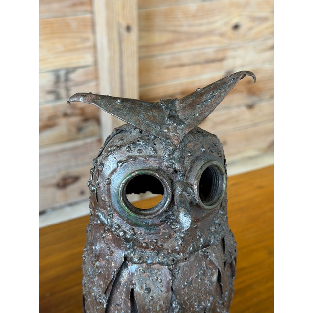Brutalist Welded Metal Owl Sculpture Candle Holder Folk Art For Sale - Image 11 of 12