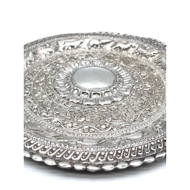 Sterling Silver Moonstone Tray with Elephants, Kandy, Sri Lanka, 1920s For Sale - Image 4 of 12