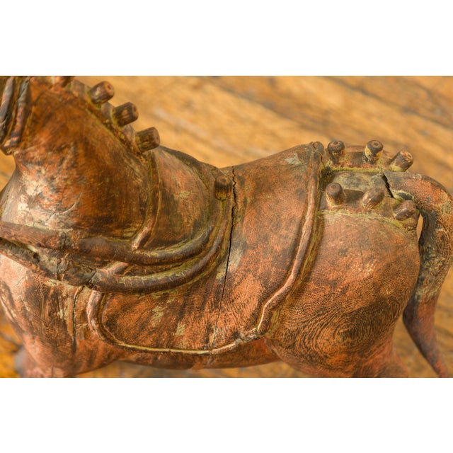 Mid 20th Century Small Vintage Indian Exterior Rust Colored and Carved Wooden Horse from Madras For Sale - Image 12 of 13