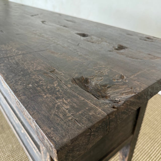 Brown Antique Elm Wood Console With Painted Finish 7 Drawers 74" For Sale - Image 8 of 14