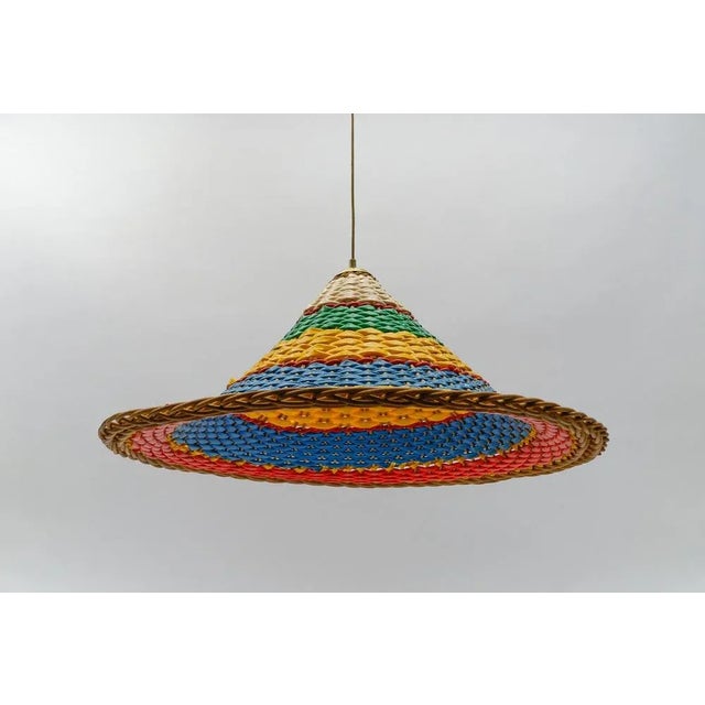 Large Rattan Sobrero Ceiling Lamp, 1950s For Sale - Image 4 of 10