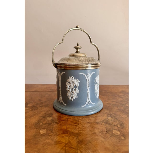Antique Victorian Jasperware Biscuit Barrel, 1880 For Sale - Image 4 of 7