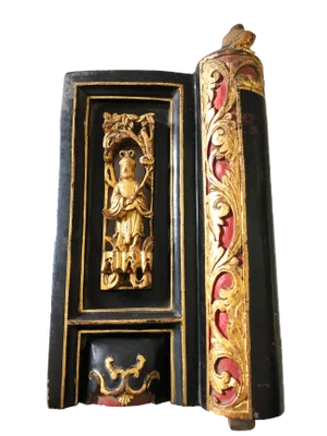 Antique Asian Lacquer Wood Carved Buddha Wall Hanging