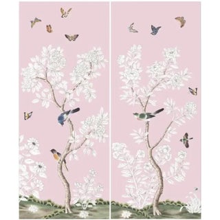 36" *72"/Panel, a Set of 2 Panels Pink Chinoiserie Printed Wallpaper Panels, No Frame,Tea Wallpaper For Sale
