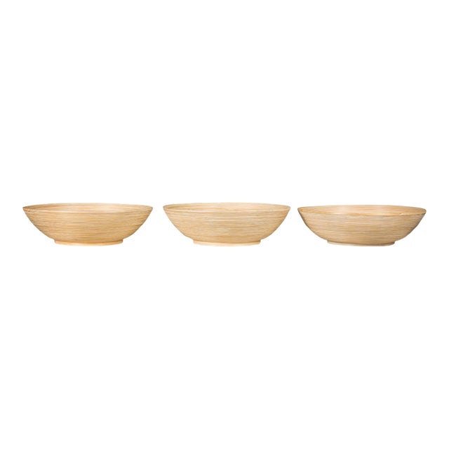 Country Style Vintage Woven Reed Decorative Bowls in Cream Tones - Set of 3 For Sale