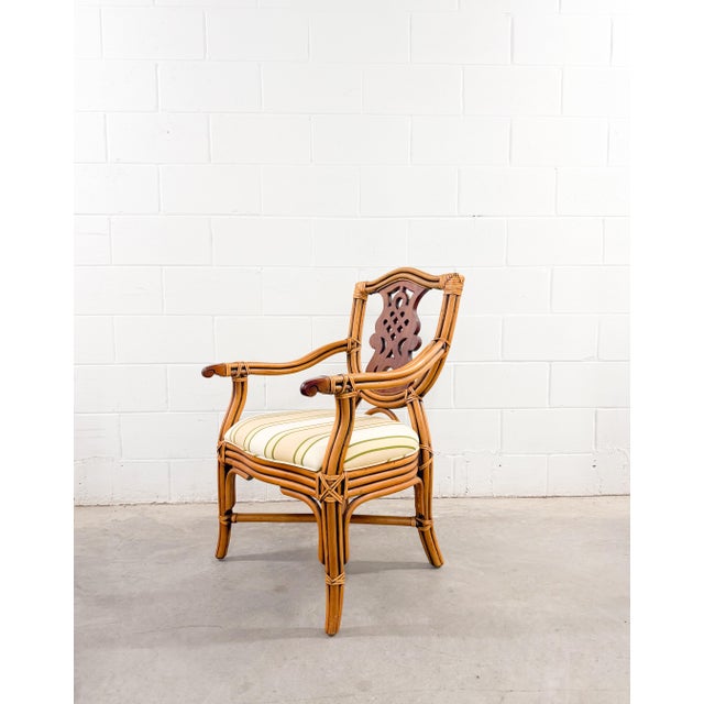 Bernhardt Set of 4 Coastal Palm Beach Style Bamboo and Mahogany Arm Chairs For Sale - Image 4 of 16