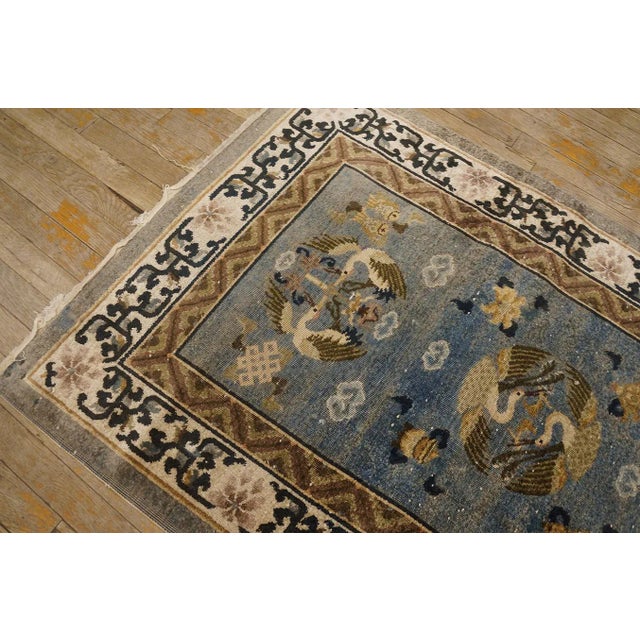 1980s Blue Traditional Crane Floral Vintage Chinese Silk Carpet 3' X 5' Knotted Rug For Sale - Image 9 of 11