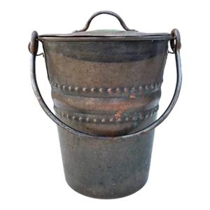 Antique Early 1900s Riveted Copper Carry & Hang Pot With Hanging Loop Handle