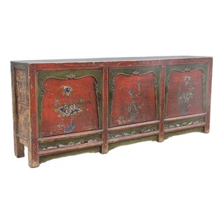 Antique Chinese Painted Elm Cabinet For Sale