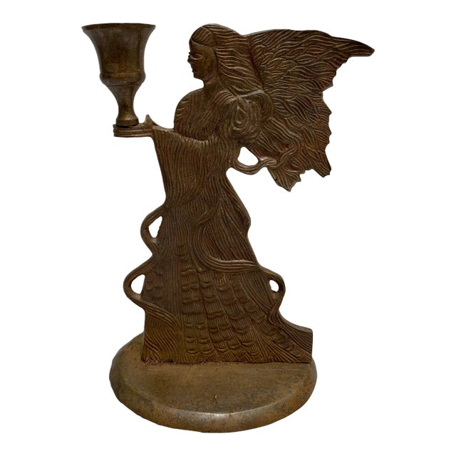 Vintage Brass Angel Candle Holder For Sale