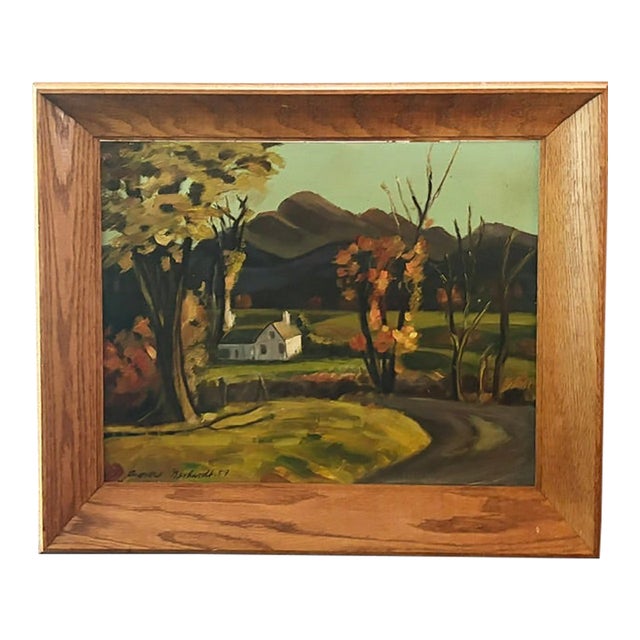 Mid Century Autumn Landscape Oil Painting in Original Wood Frame - Pennsylvania - Signed For Sale