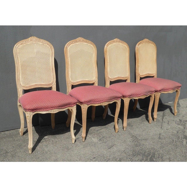 Vintage French Provincial Cane Back Pink Dining Chairs Set of 4