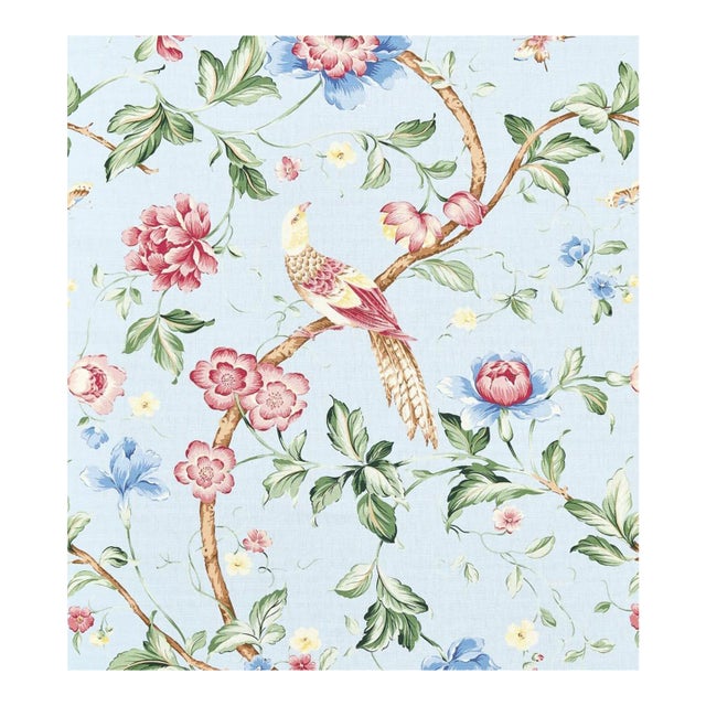 The House of Scalamandré Orienteaux Fabric, Rose & Blue on Glacier Blue For Sale