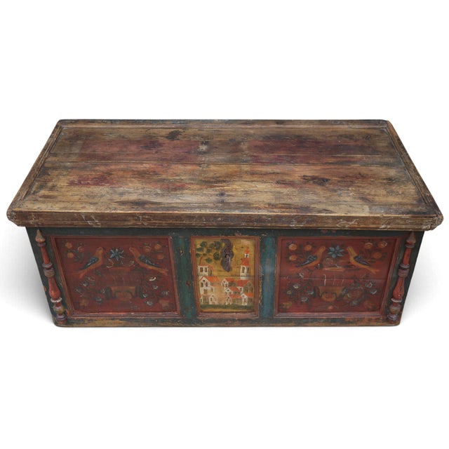 Blue Alpine Painted Chest with Birds and Flower Vases For Sale - Image 8 of 15