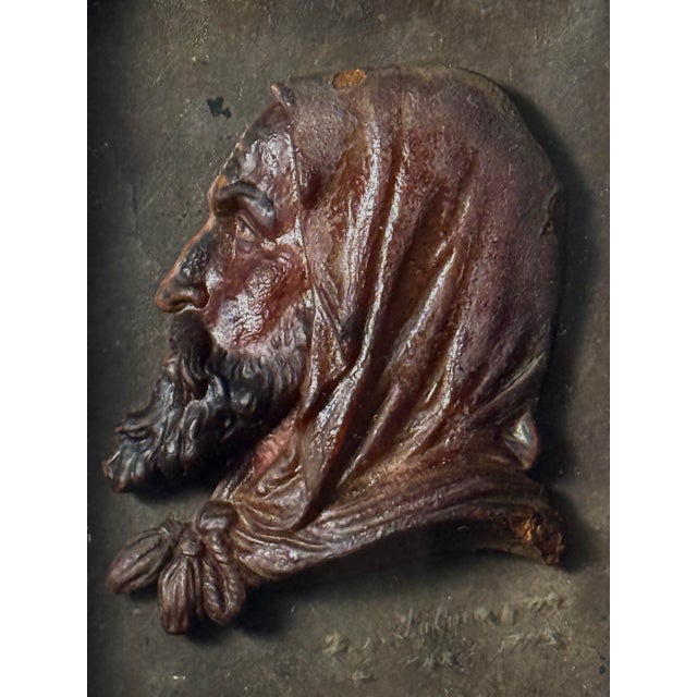 Antique French Red Bas-Relief Wax Profile of a Bearded Man with Hood, Signed Date / Period: 1761, Paris, France Medium:...