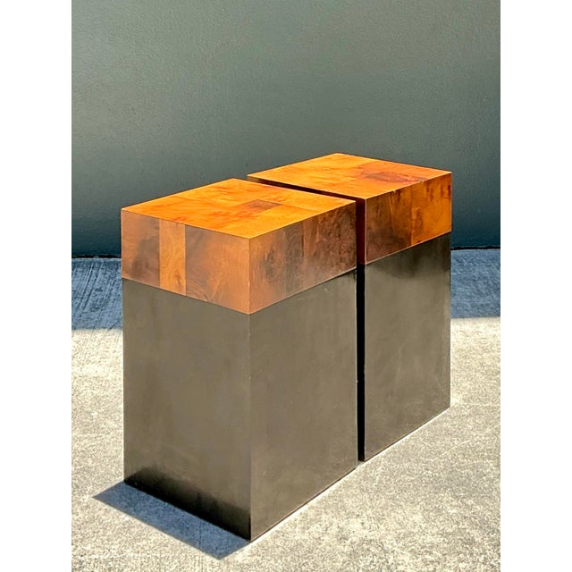 Vintage Parquet Burl Wood Drinks Tables - A Pair For Sale - Image 4 of 6