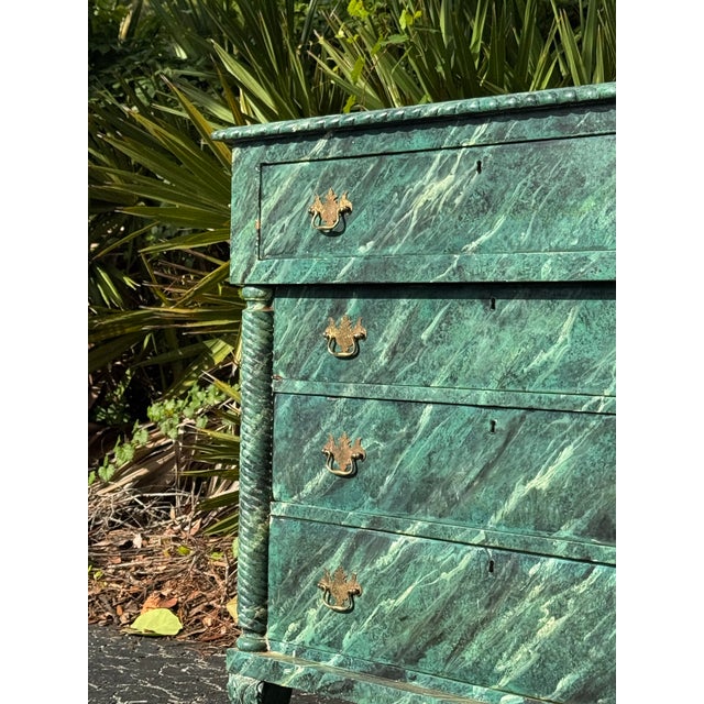 Emerald Antique Faux Marble Painted Chest of Drawers For Sale - Image 8 of 8