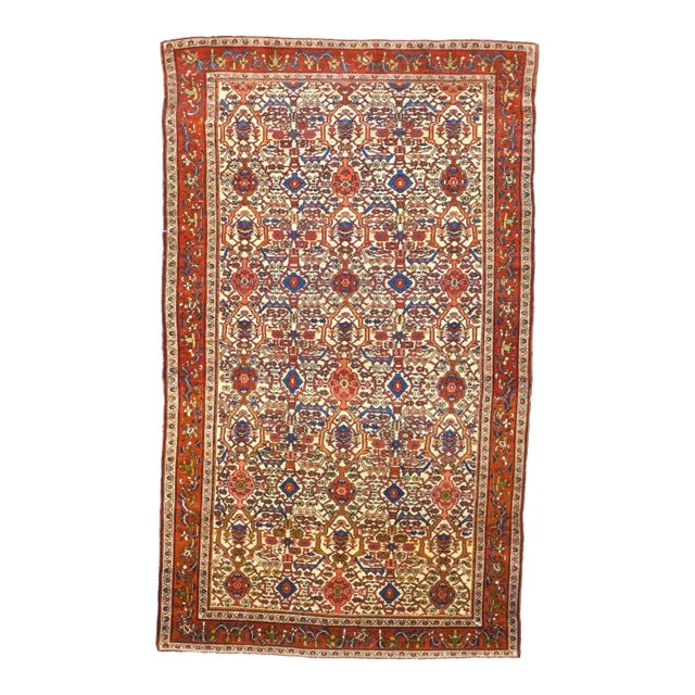 Antique Persian Farahan 4X6 Rust, Blue & Ivory Handmade Area Rug #9902006 For Sale