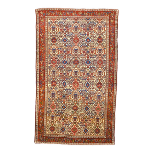 Antique Persian Farahan 4X6 Rust, Blue & Ivory Handmade Area Rug #9902006
