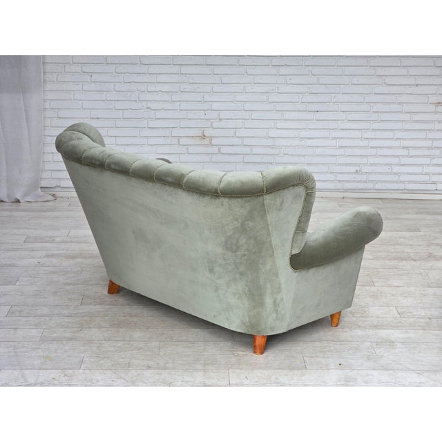 Danish Twi-Seater Sofa in Light Green Furniture Velour, 1960s For Sale - Image 10 of 18