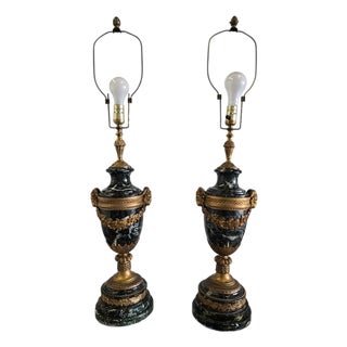19th Century French Bronze & Marble Urn Lamps - A Pair For Sale