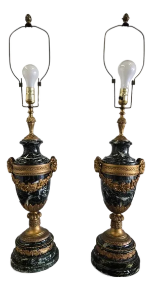 19th Century French Bronze & Marble Urn Lamps - A Pair