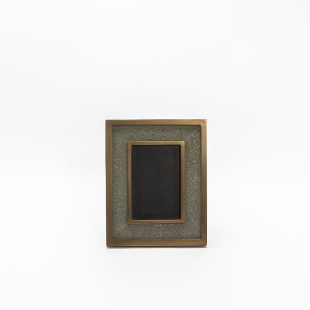 Modern Picture Frame 5x7” in Grey Shagreen With Brass Details by Kifu Paris For Sale - Image 3 of 8