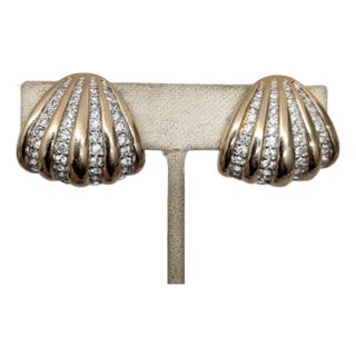Vintage 1980s Signed Panetta Goldtone Clear Rhinestone Clip Earrings-2 Pieces For Sale