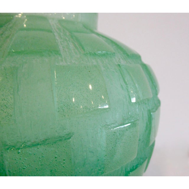 Daum France Crystal "Pate De Crystal," Celadon Green Geometric Raised Relief "Rhythmns," Vase/Vessel For Sale - Image 12 of 18