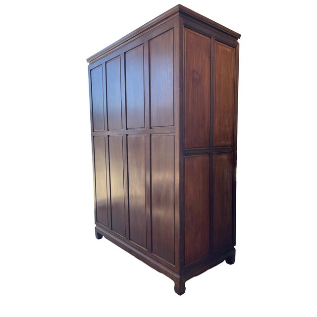 Traditional Dark Cherry Elmwood Bird and Flower Motif Oriental Armoire For Sale - Image 3 of 3