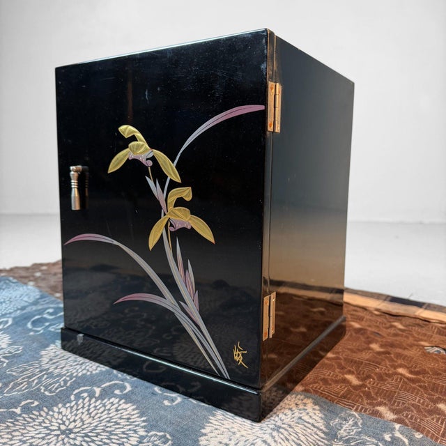 Japanese Lacquer Cabinet with Orchid, 1980s For Sale - Image 11 of 16