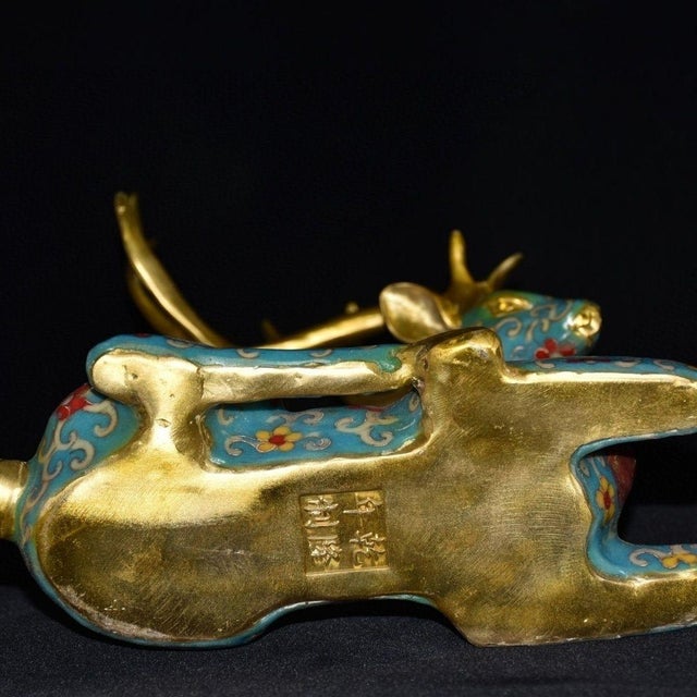 Pair of Vintage Cloisonne Enamel Deer Figures – Gilt Spotted Deer Sculptures For Sale - Image 9 of 9