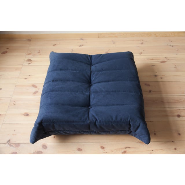 Blue Microfiber Togo Lounge Chair with Pouf and Three-Seat Sofa by Michel Ducaroy for Ligne Roset, 1970, Set of 3 For Sale - Image 11 of 12