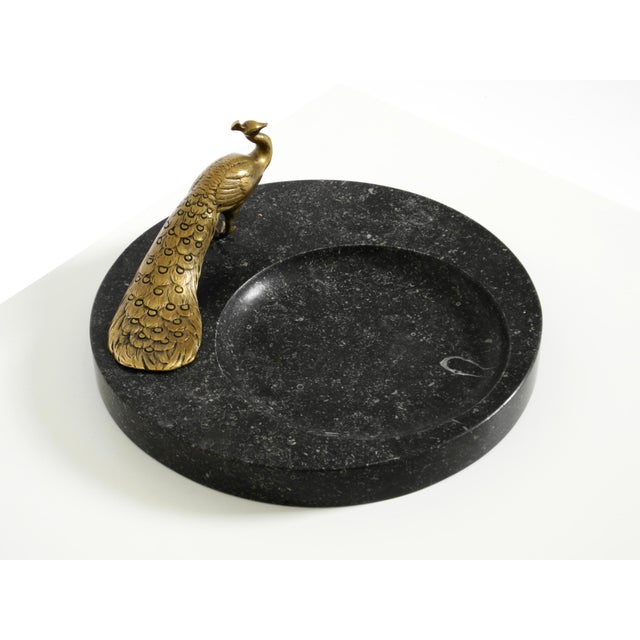 1920s Large Black Granite Valet Tray with a Brass Peacock, 1920s For Sale - Image 5 of 18