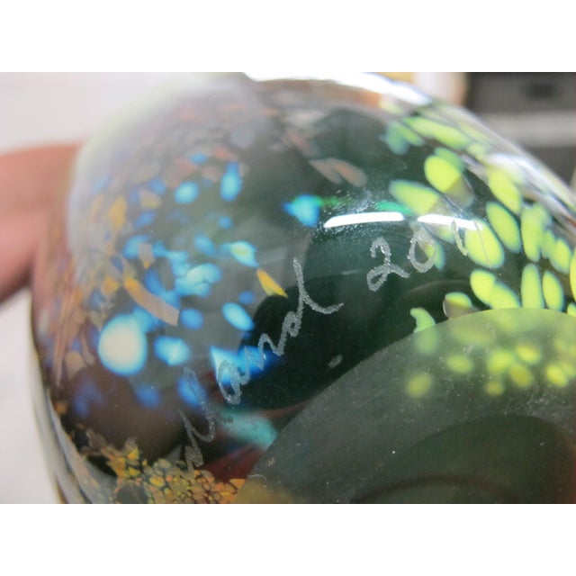 Suzanne Kindland Handblown Icefire Studio Art Glass Green Blue Mottled Vase For Sale - Image 12 of 12