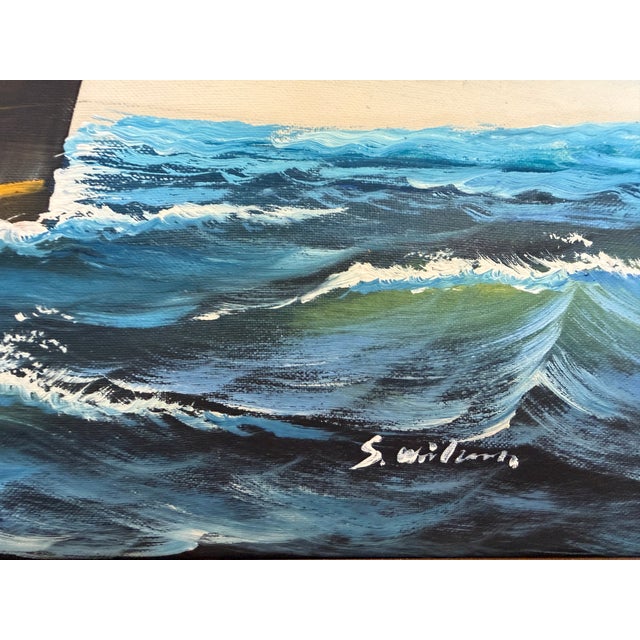 Impressionist Original Signed Oil Painting Sailing Ship at Sea Maritime Seascape Framed For Sale - Image 3 of 12