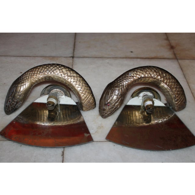 C1960's British Designer Mid Century Modern Bronze "Python" Mirror Back Wall Sconces by Wilson Laidlaw a - Pair For Sale - Image 11 of 13