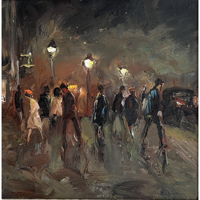 Adolfo CARDUCCI (1901-1984). Italian artist. This painting masterfully captures a nighttime street scene, where passers-by...